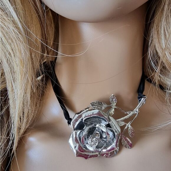 Zara Jewelry - ZARA Maxi Rose satin corded silver adjustable necklace | NWOT